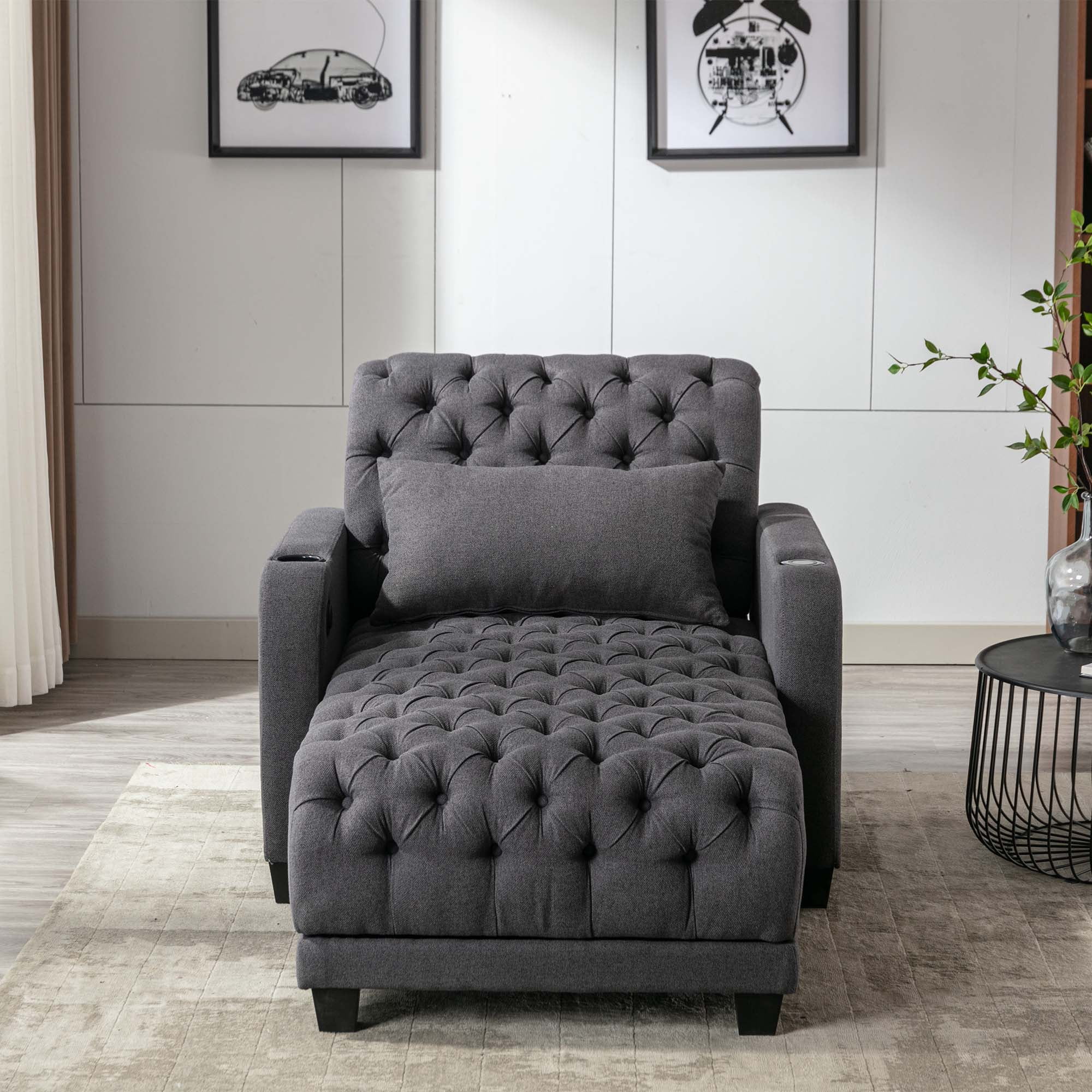 MYDENIMSKY Tufted Modern Leisure Sofa, 3 in 1 Sleeper Bed Recliner Chaise, Lounge Adjustable Barry Sofa, Accent Sofa Couch with Pillow for Living Room & Guest Room，Gray