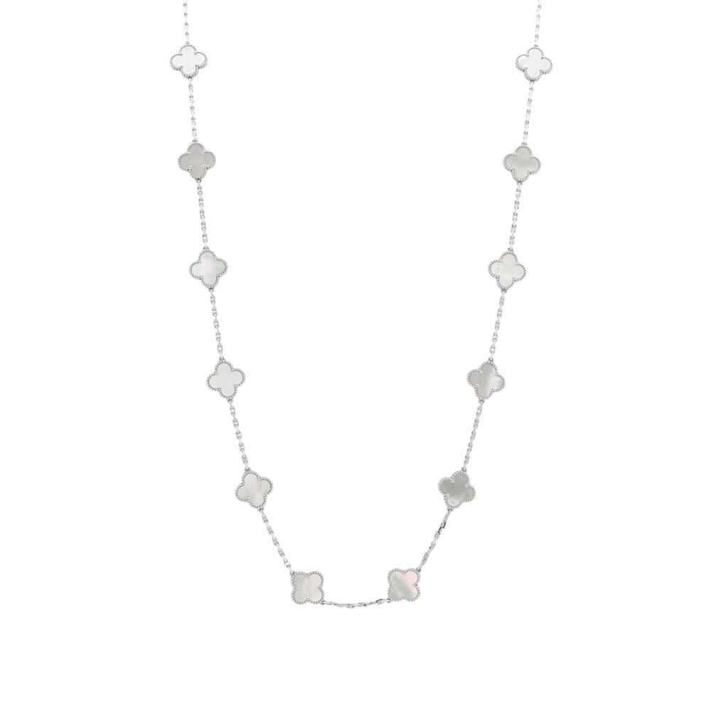 Van Cleef & Arpels Vintage Alhambra Necklace 20 Motifs 18K White Gold Mother of Pearl VCARF48800