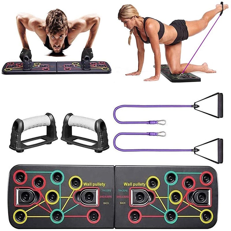 9 in 1 Push Ups Stands Rack Board with Latex Resistance Bands