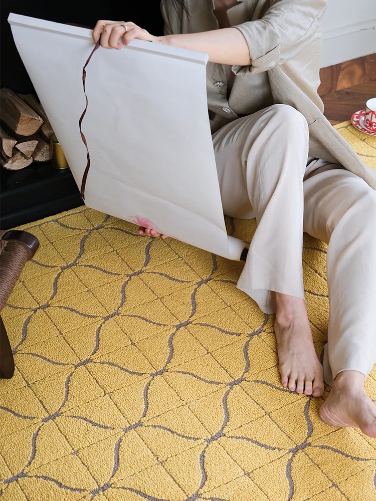 CP084 - Wool Relief Carpet / Mansion Gingko Three-Dimensional Art Light Yellow Living Room Carpet Mat