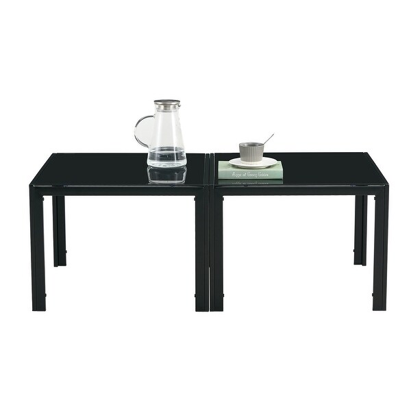 Coffee Table Set of 2,Square with Tempered Glass Finish