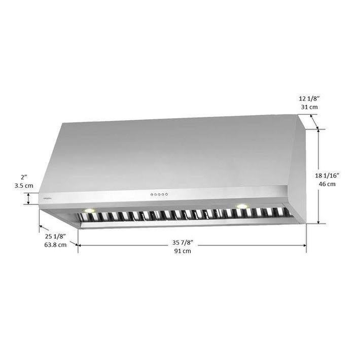 Ancona Pro UC LED Under-Cabinet Range Hood, 36-Inch, Stainless Steel