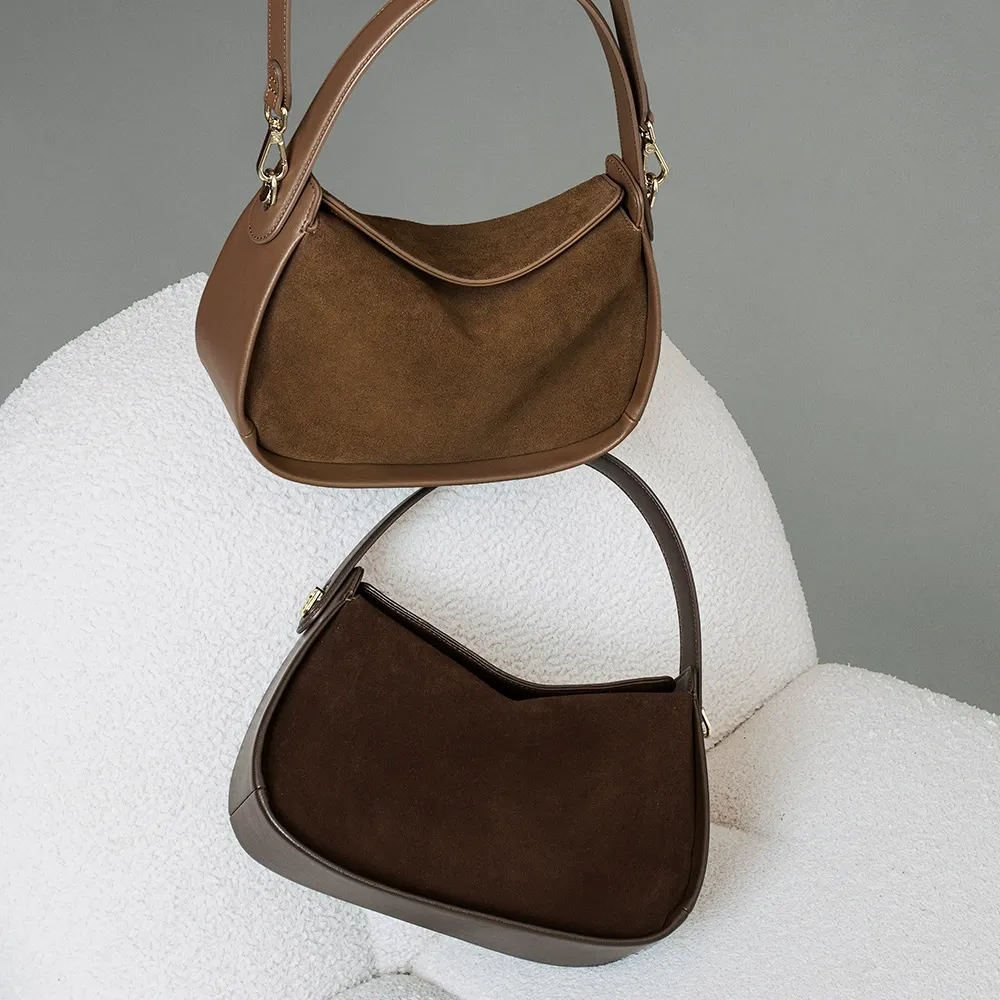 Modern Soft Curves Suede Half-Moon Shoulder Bag