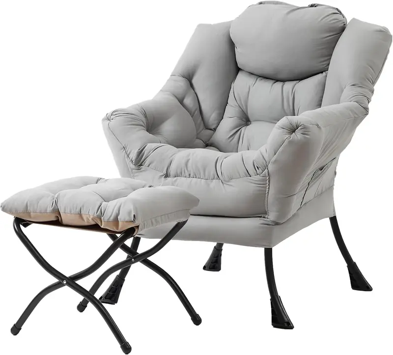 Tiita Modern Lazy Lounge Chair with Matching Ottoman – Large Leisure Armchair Set