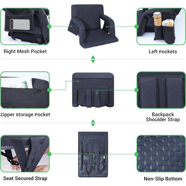 Stadium Seats,5 Reclining Positions Bleacher Chairs with Padded Armrests,Side Pockets,Waterproof Thick Cushion