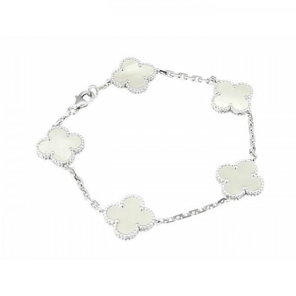 Van Cleef & Arpels Vintage Alhambra 5 Motifs Bracelet 18K White Gold