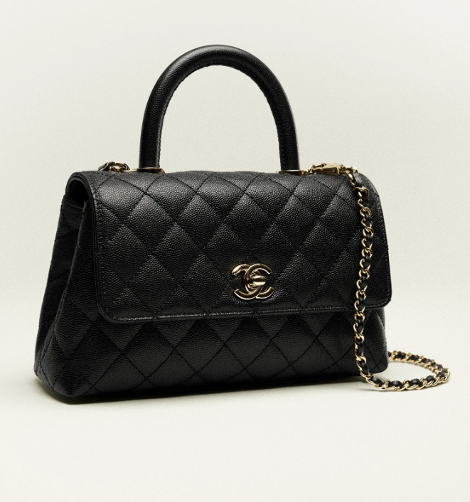 CHANEL FLAP BAG WITH TOP HANDLE Grained Calfskin & Gold-Tone Metal