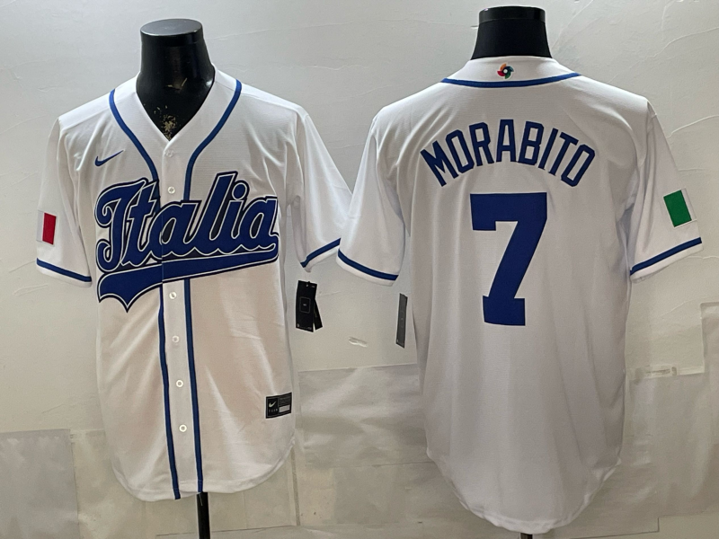 Men's Italy Baseball Alessandro Morabito #7 White 2026 World Baseball Classic Stadium Jersey