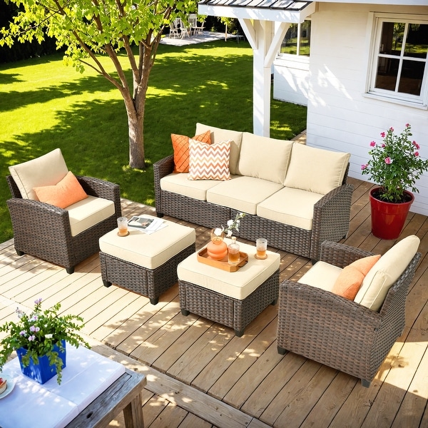 OVIOS 5piece Outdoor Wicker Conversation Set With Ottoman