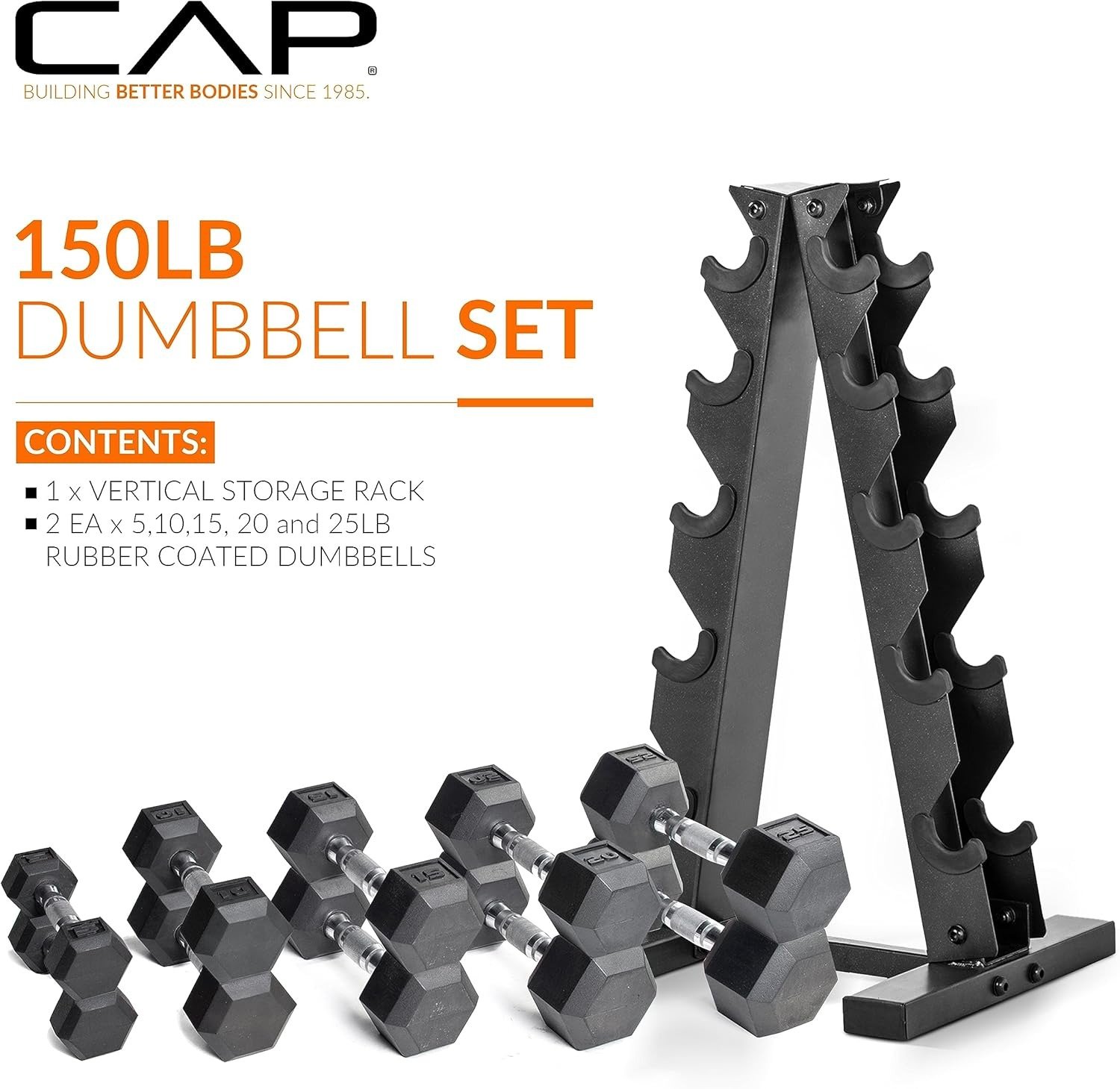 150LB SET Chrome Handles Rubber Coated Dumbbell Weight Set with Vertical Rack