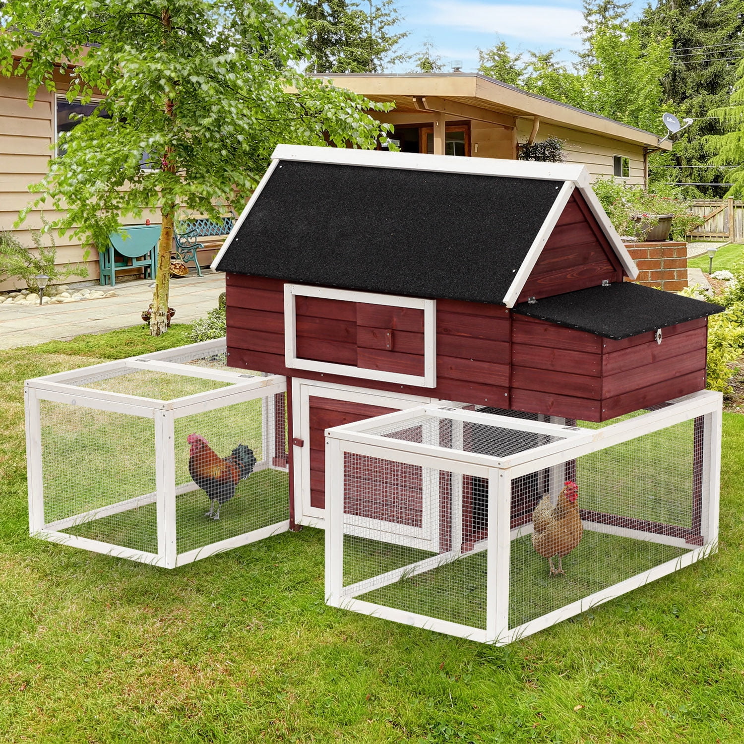 Pawhut Wooden Customizable Backyard Chicken Coop With Nesting Box and Runs, 114
