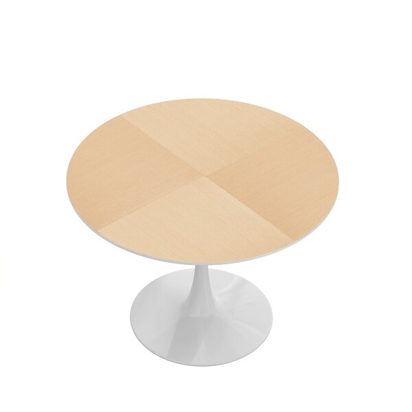 42in. Round Dining Table with Printed Wood Grain Table Top,Metal Base