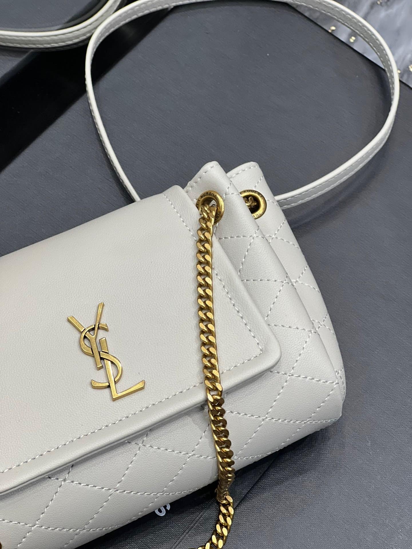 Saint Laurent Mini Nolita In Blanc Vintage 18Cm