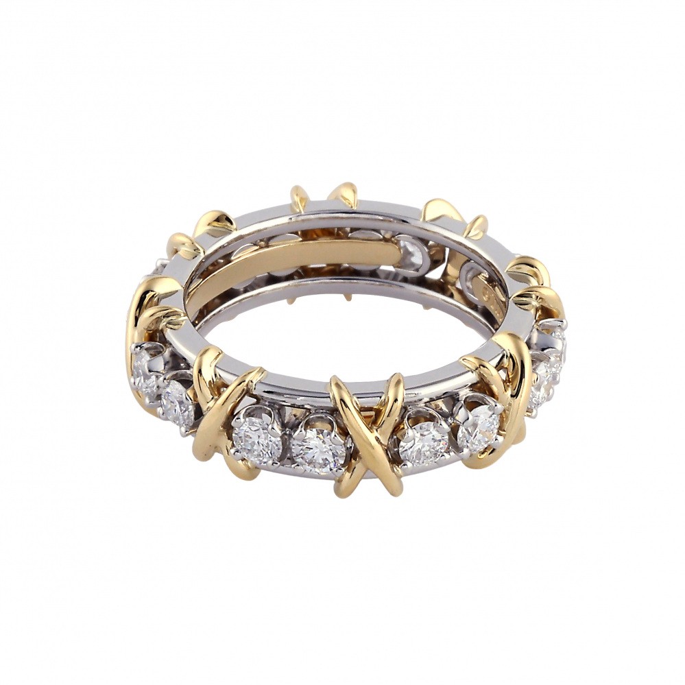 Tiffany & Co. Schlumberger 16 Stones Ring Platinum & 18K Yellow Gold Diamond