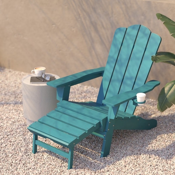 Commercial AllWeather Adirondack Chair with Pullout Ottoman and Cupholder