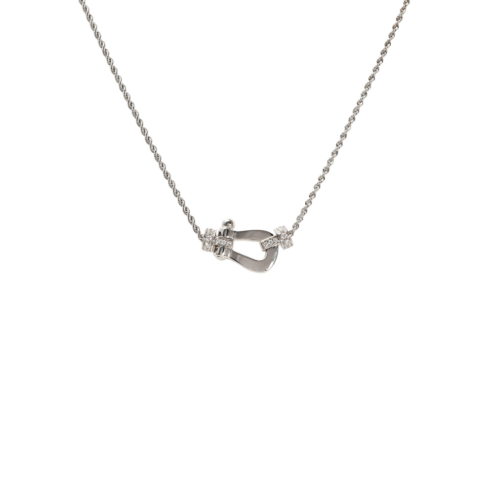 FRED Force 10 Mm Half Diamond Necklace 18K White Gold 7B0238