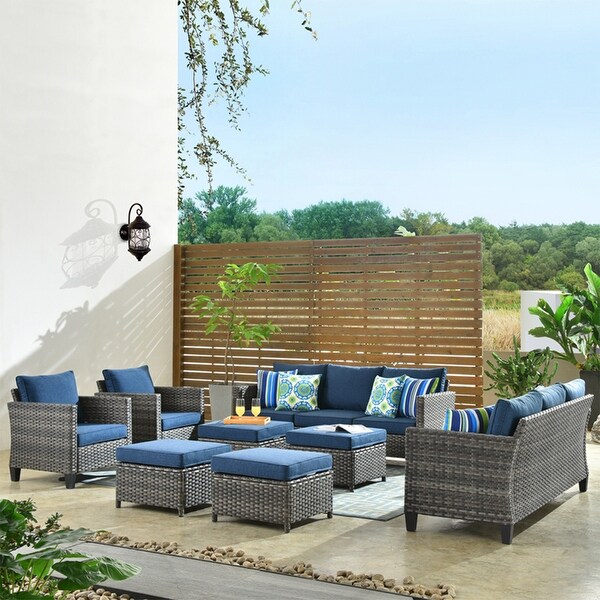 OVIOS 8piece Patio Furniture Wicker Outdoor Highback Sectional Set