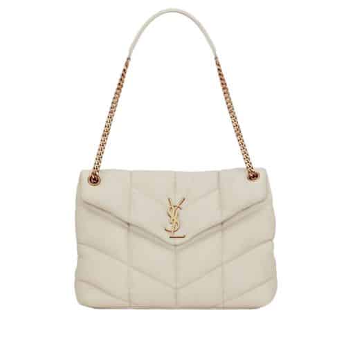 Saint Laurent Puffer Medium Chain Bag In Quilted Blanc Vintage