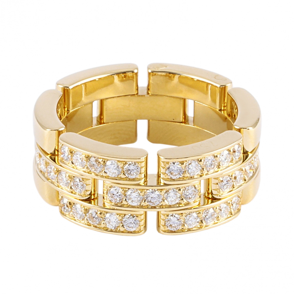 Cartier Mayon Pantale Triple Half Pave Ring 18K Yellow Gold Diamond B412700