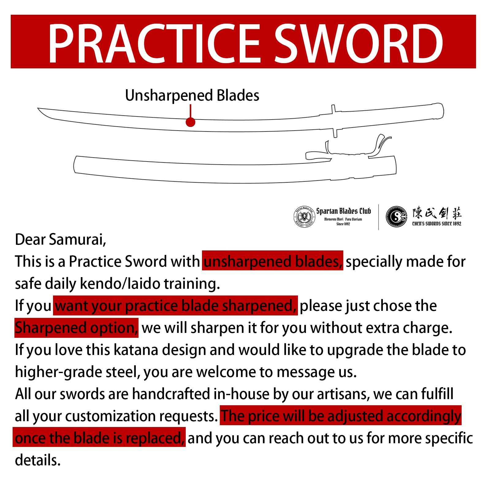 HW50 | Wangui | Not Sharpened | Practice Sword | Katana | Carbon Steel | Brown | Full-tang | Spartan Blades Club | CHEN'S SWORDS 1892 - Spartan Blades Club - 陳氏劍莊1892