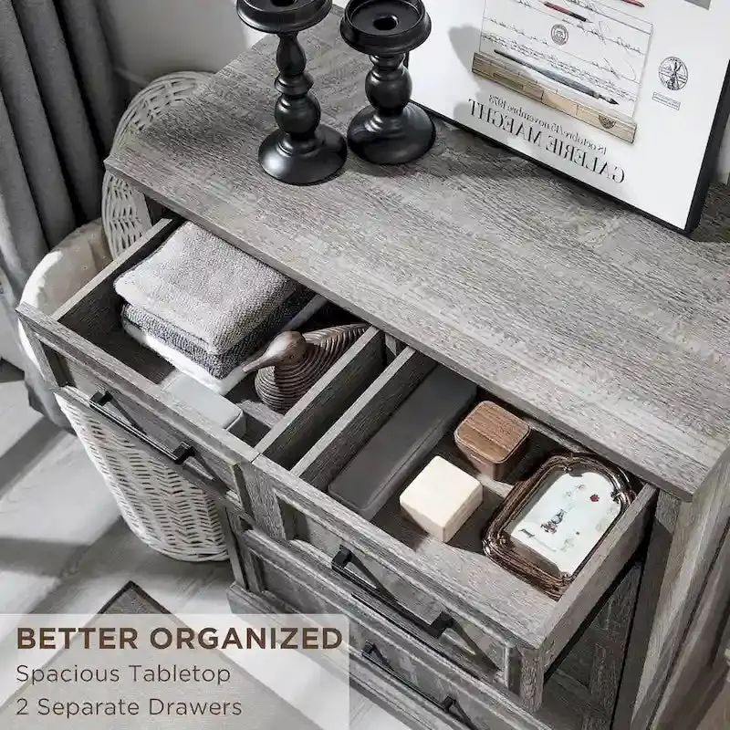 Rustic Farmhouse Dresser – 6-Drawer Wooden Chest with Distressed Wood Finish