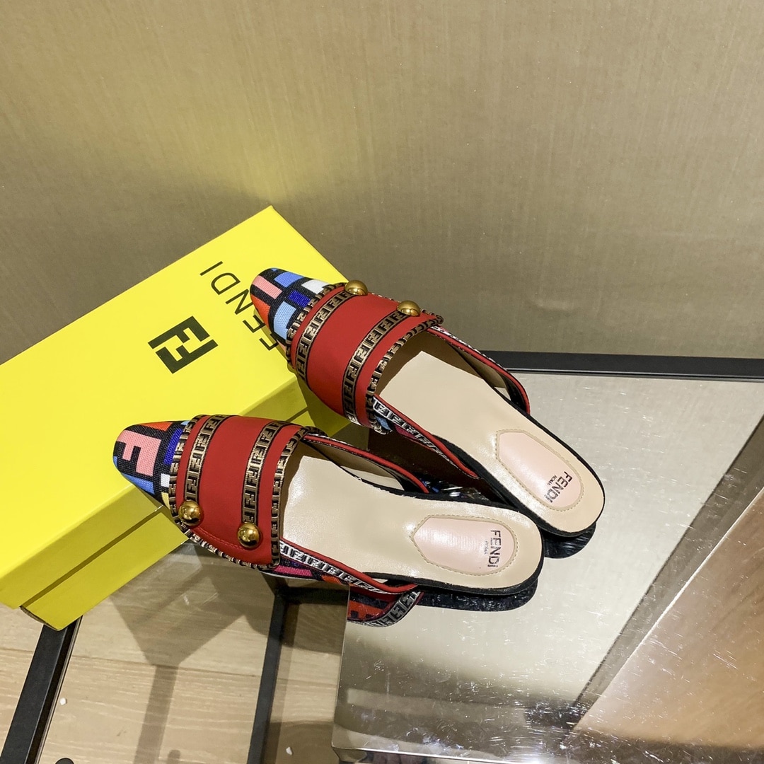 Fendi Flat Loafers Ff White Strap Red