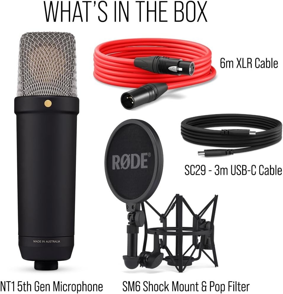 Large-Diaphragm Studio Condenser Microphone – XLR & USB Outputs – Shock Mount & Pop Filter Included – Music Production, Vocal Recording, Podcasting – Black