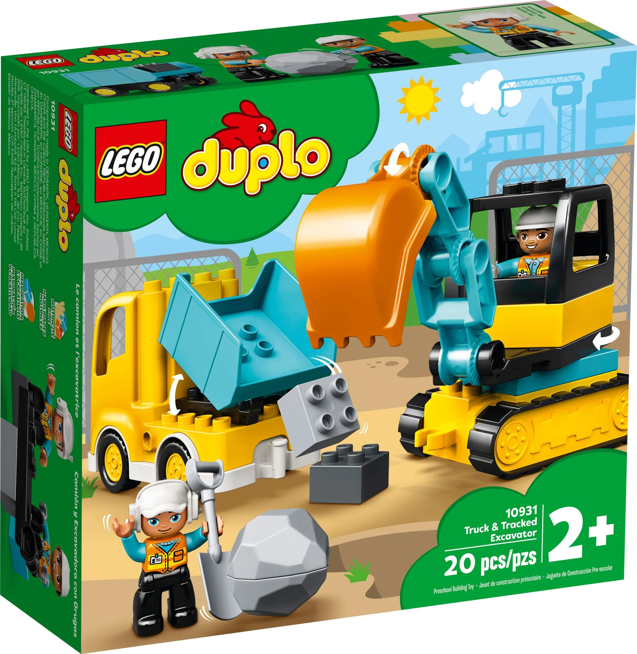 LEGO DUPLO Town Truck & Tracked Excavator Construction Vehicle 10931 Toy for Toddlers 2 - 4 Years Old Girls & Boys, Fine Motor Skills Development