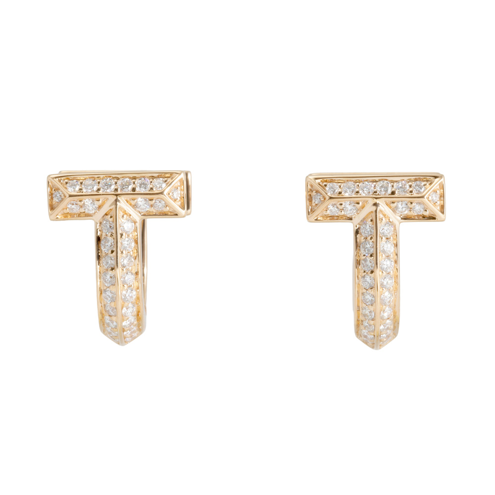 Tiffany & Co. Tiffany T One Half Pave Diamond Huggie Earrings 18K Rose Gold 73586097