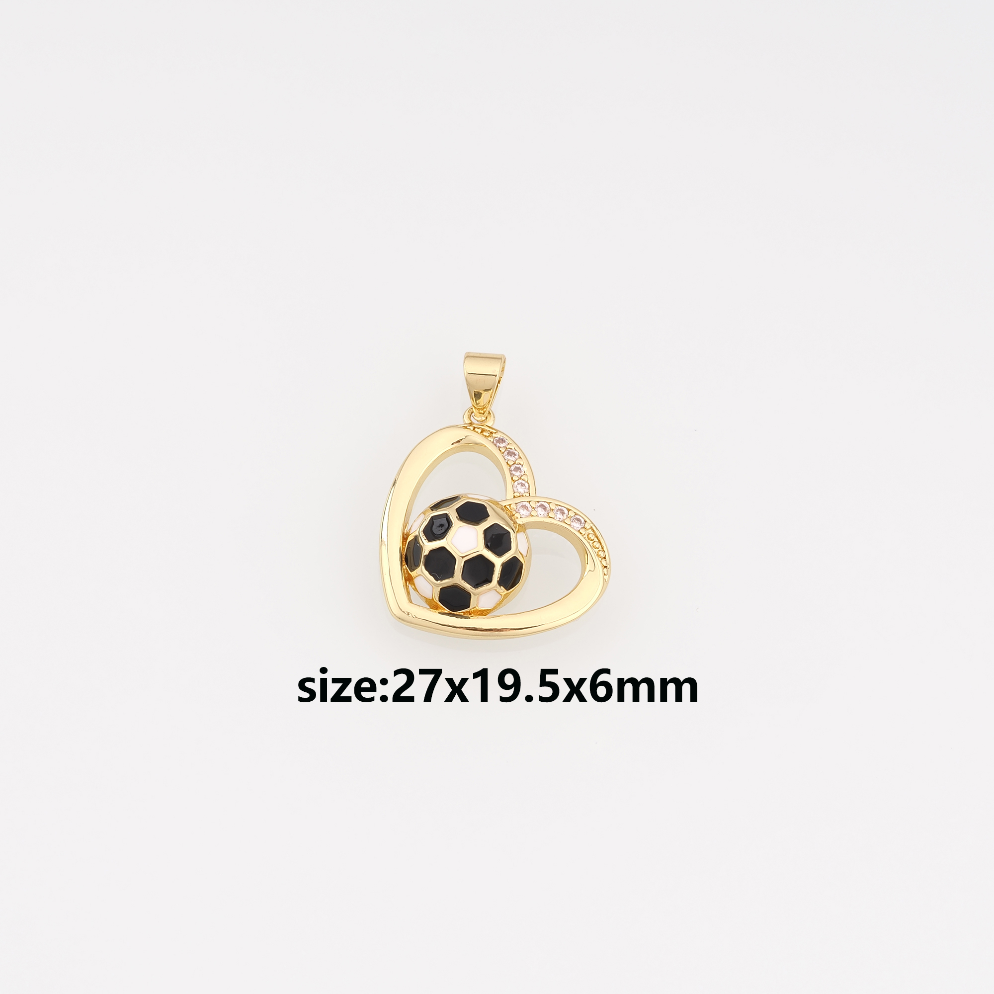 18K Gold Filled Heart Pendant,CZ Micro Pave Heart Football Charm Earrings Necklace for DIY Jewelry Making Supply