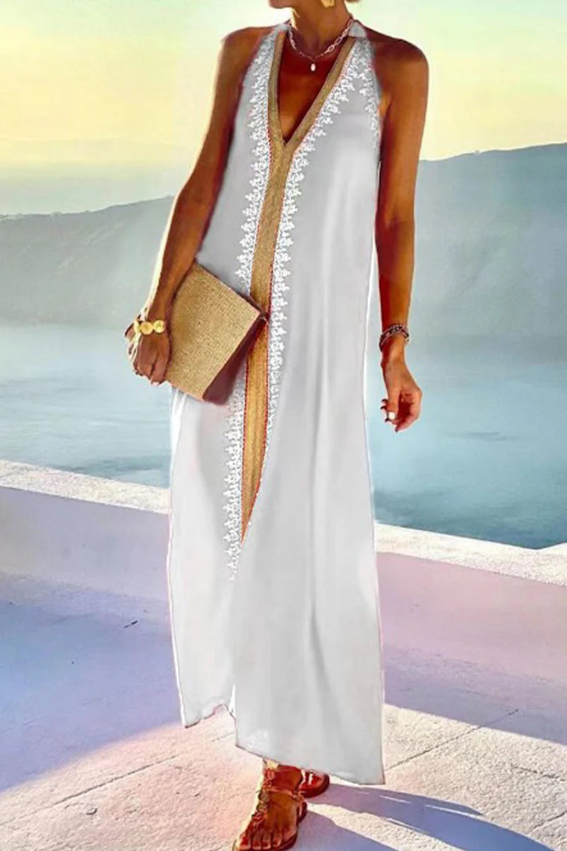 Patchwork V-Neck Sleeveless Maxi DressClistos