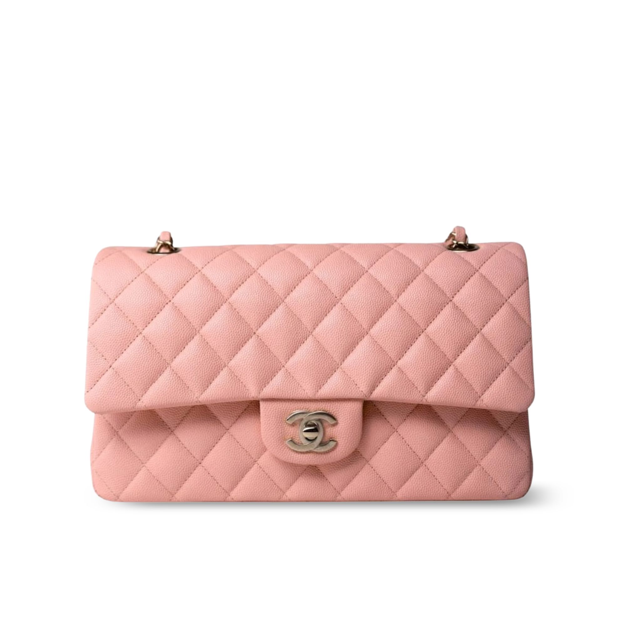Chanel Classic Double Flap Bag Caviar Silver Hardware Light Pink 25Cm/10in