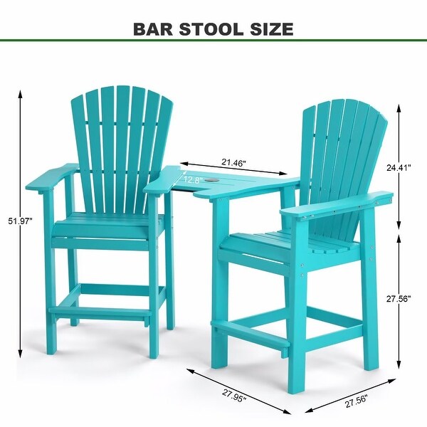 Beach Balcony Chair Barstool with Removable Table,WoodLike HDPE Backyard Garden Dining Chairs,Adirondack Arm Chairs Set of 2,