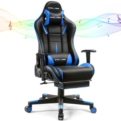 GTPLAYER Gaming Chair with Speakers, Video Game Chairs with Footrest, PC Gamer Chairs for Adults - Padded High Back Ergonomic Reclining Silla Gamer, Linkage Armrest, 909MF, Black-Red