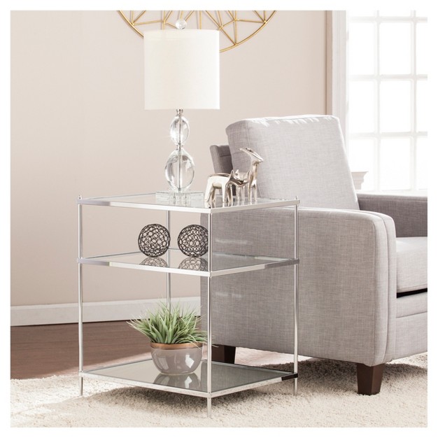 Benton Glam Mirrored Side Table Chrome Aiden Lane