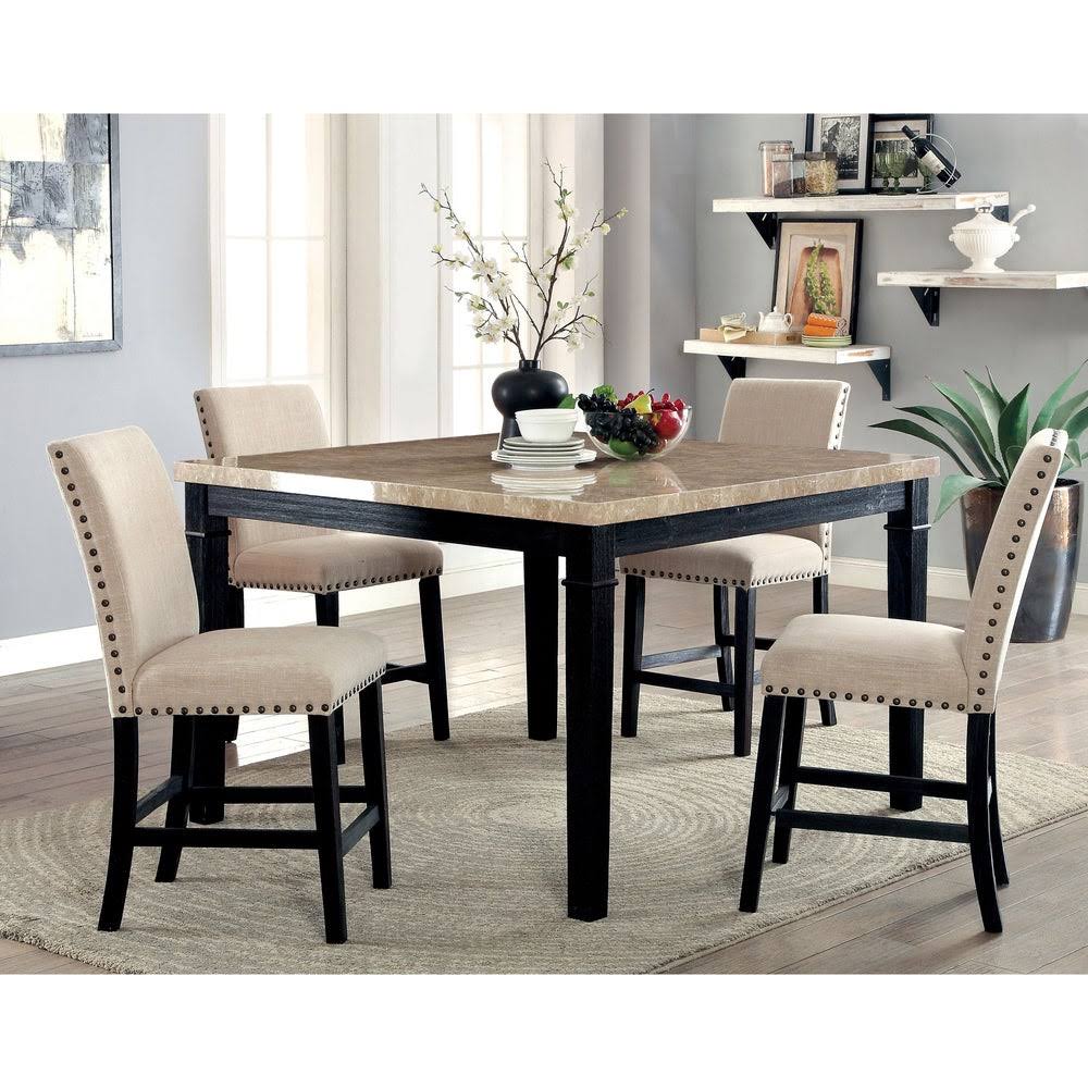 Carbon Loft Villamar Black 54-Inch Faux Marble Counter Height Table - Black/Beige