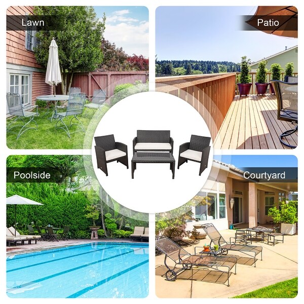 Costway 8PCS Patio Rattan Furniture Set Cushioned Chair Sofa Coffee