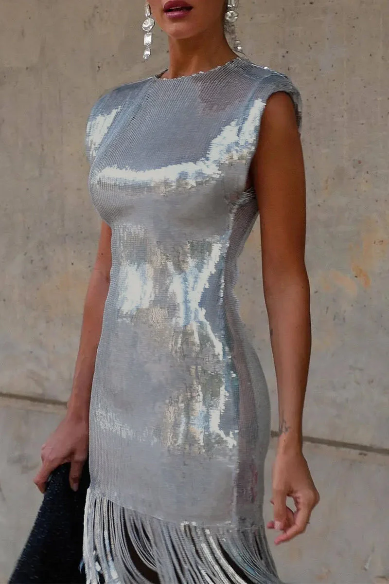 Sequin Cap Sleeve Sheath DressClistos