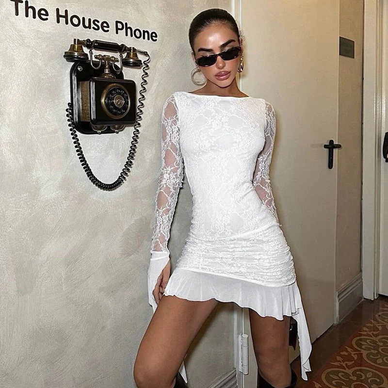 Lace Sleeve Ruched Bodycon Party DressClistos