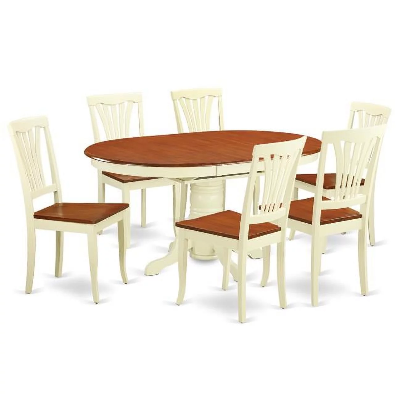 Dinette Table with Leaf & 6 Wood Seat Chairs, Buttermilk & Cherry - 7 Piece
