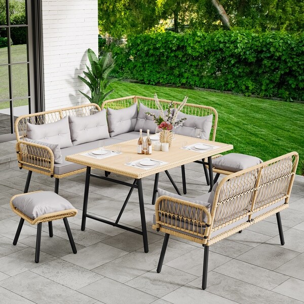 6PCS Patio Upholstered Wicker Sectional Set Outdoor Sofa