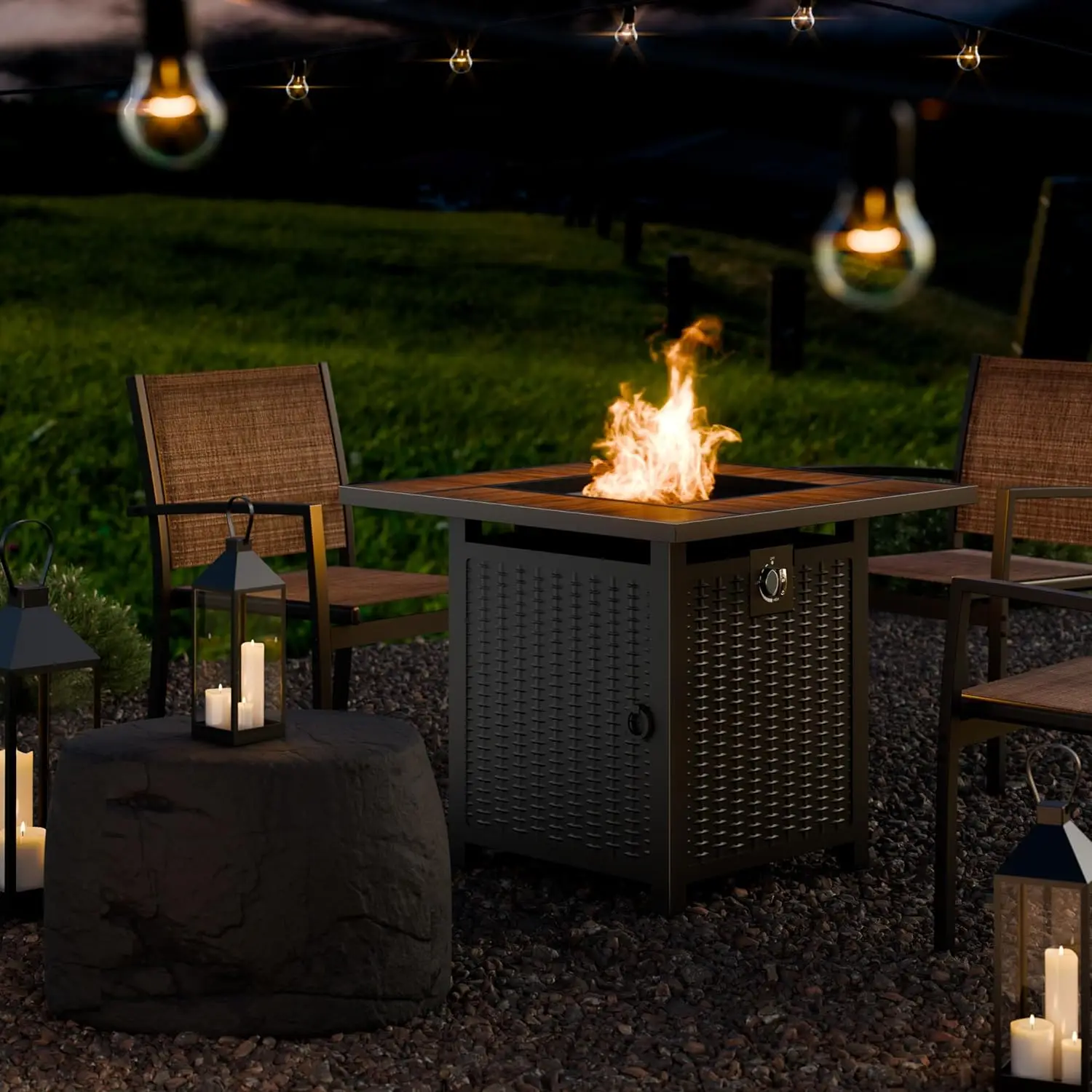 30 Inch Gas Fire Pit Table, Patio Outdoor Propane Fire Pits with Removable Lid and Lava Rock, 40000 BTU Waterproof Cover