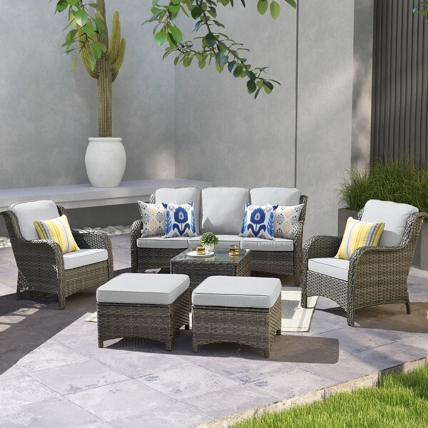 OVIOS 6piece Conversation Wicker Sectional Set with Table
