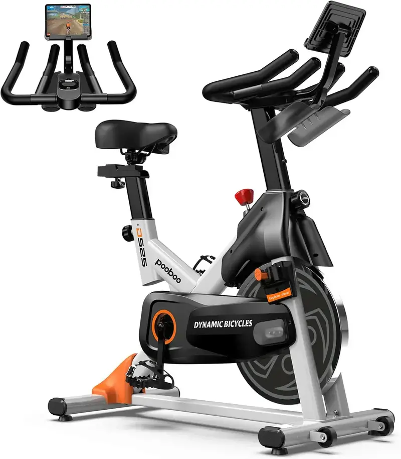 pooboo Magnetic Resistance Exercise Bike – Silent Belt Drive, Adjustable Brake Pad, Compact Design