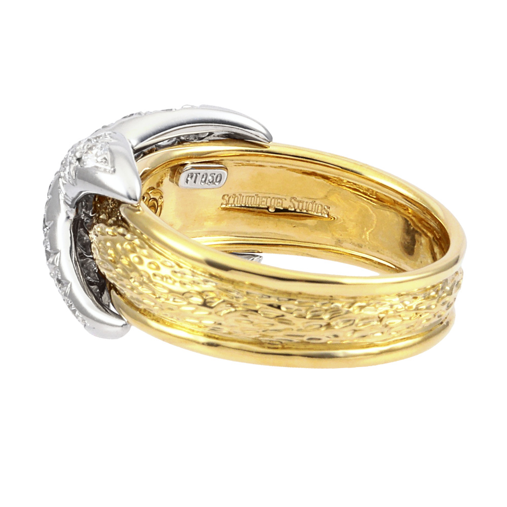 Tiffany & Co. Schlumberger Signature Ring Platinum & 18K Yellow Gold Diamond