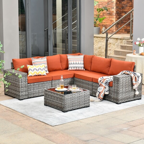 OVIOS Patio Wicker Furniture Wide Arm 6piece Set with Table