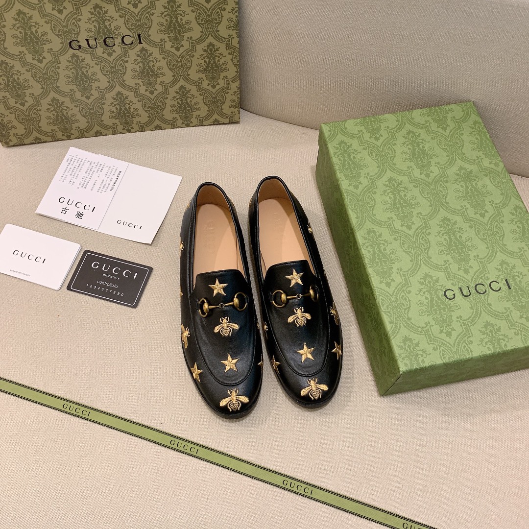 Gucci Jordaan Embroidered Leather Loafer Black 505281 D3V00 1000