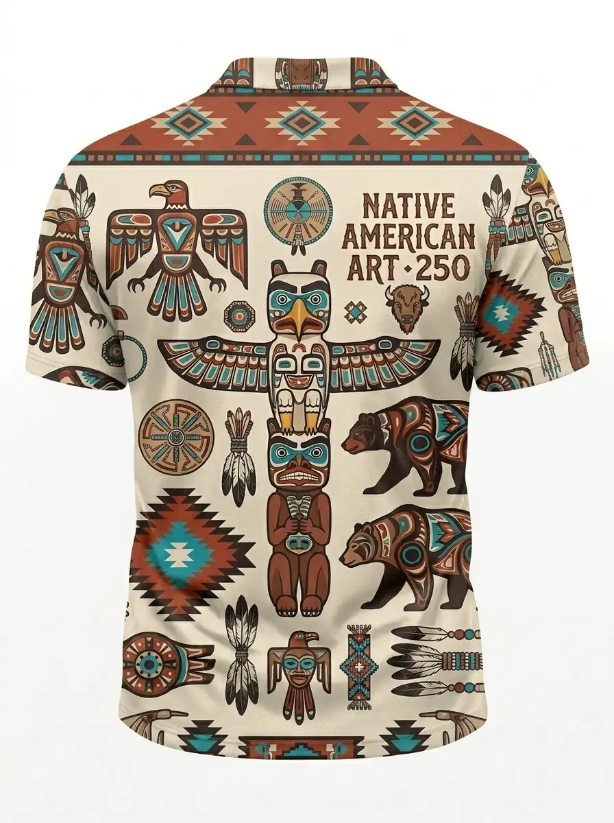 Moisture Wicking Golf Polo 3D Native American Art 250 Totem Pole Button Short Sleeve Golf Polo Shirt