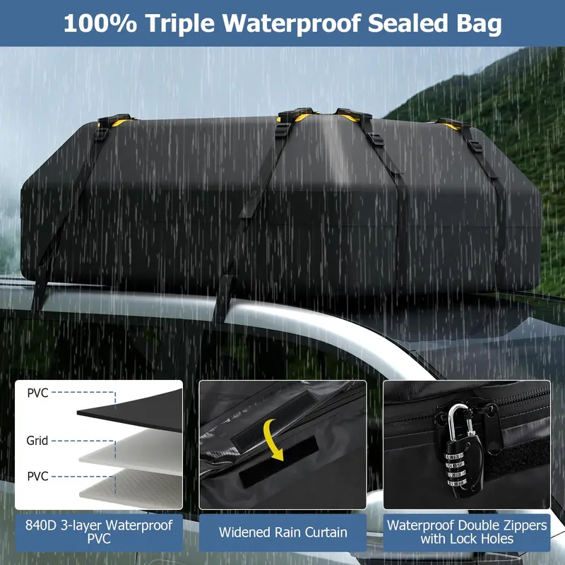 Roof-Mount Cargo Carrier Bag – 15 or 21 Cu.Ft Expandable Travel Storage