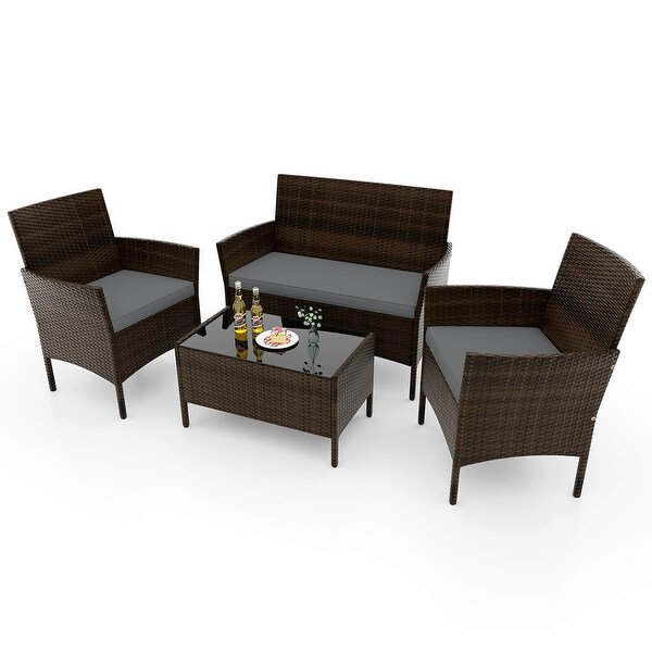 Costway 4 PCS Patio Furniture Set with Washable Cushions and Tempered